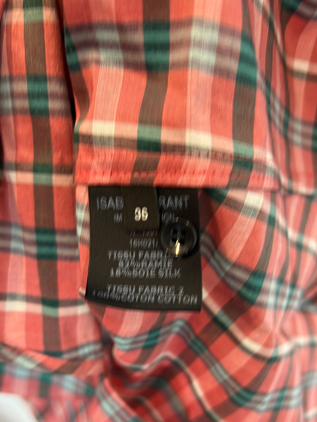 ISABEL MARANT. Checkered silk blouse with zipper. Size 36