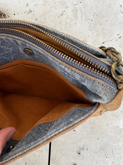 SESSÚN. Bolso bandolera tela y piel