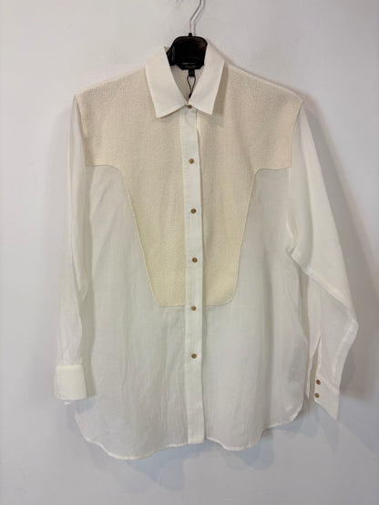 MASSIMO DUTTI. Blusa blanca algodón textura