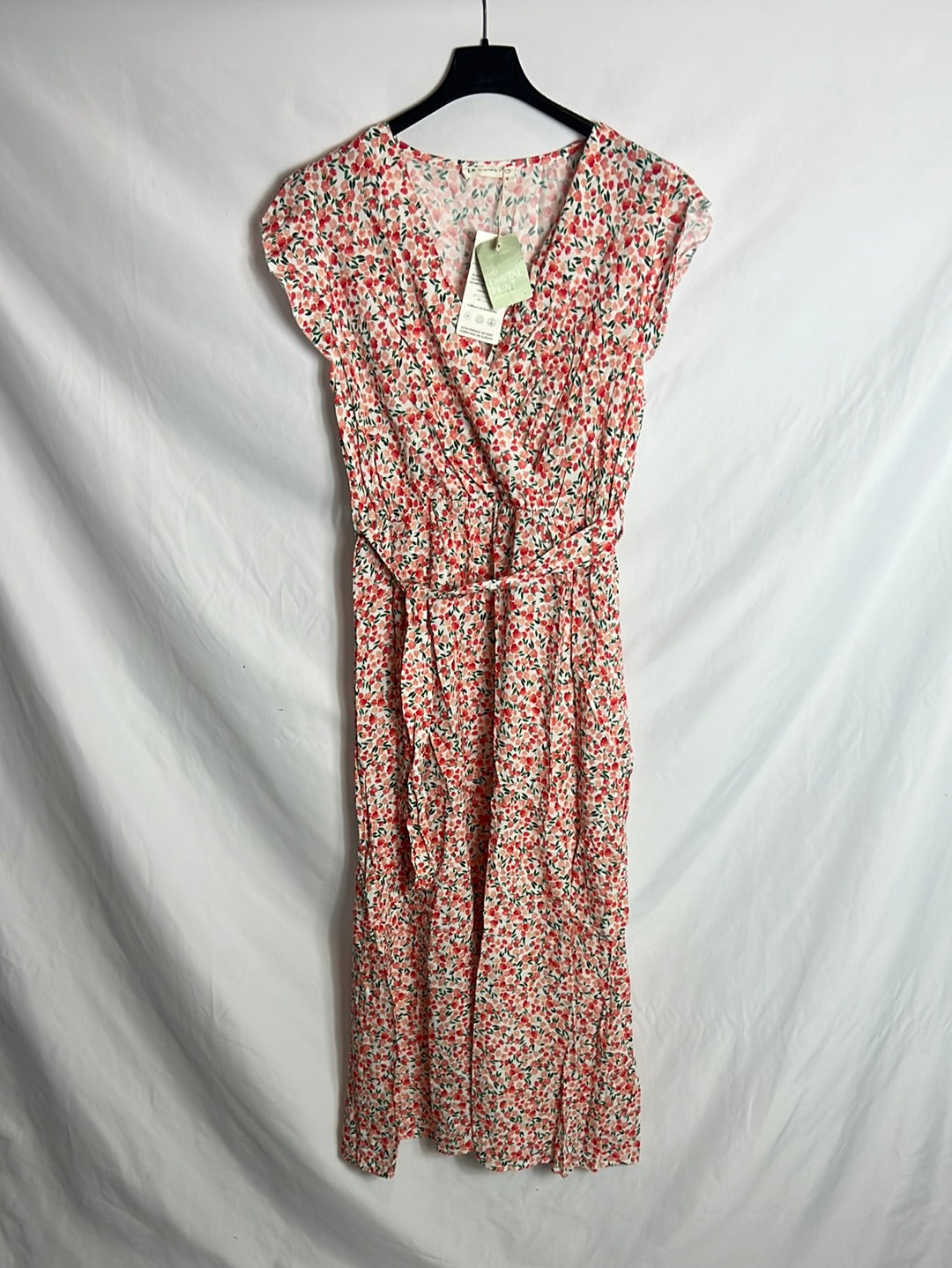 LA COMET. Vestido midi flores tonos naranjas. T L