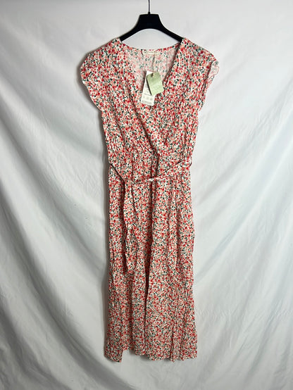 LA COMET. Vestido midi flores tonos naranjas. T L