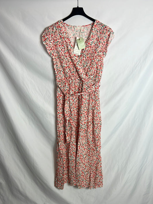 LA COMET. Vestido midi flores tonos naranjas. T L