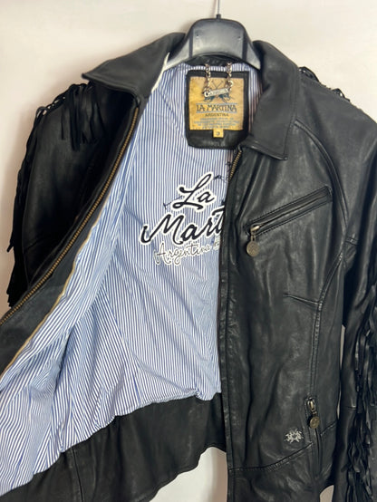 LA MARTINA. Chaqueta piel mangas flecos. T 3 (M/L)