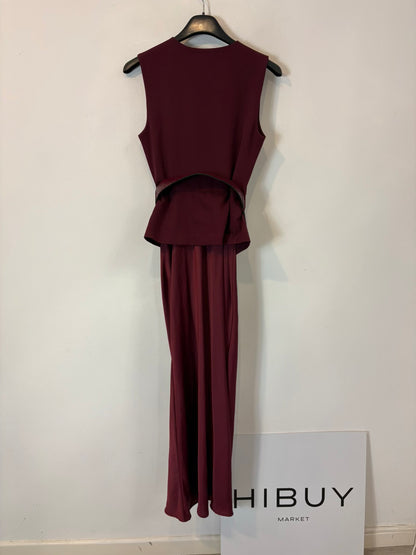 ZARA. Vestido largo doble textura burdeos