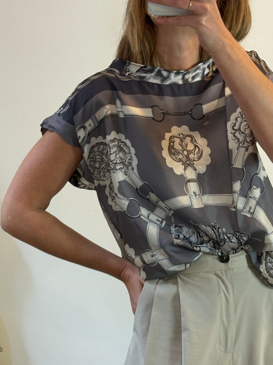 PAROSH. Top estampado gris seda