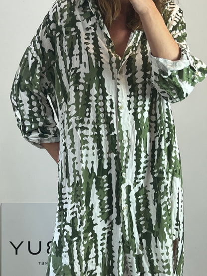 NOU. Green printed shirt dress. TM/L