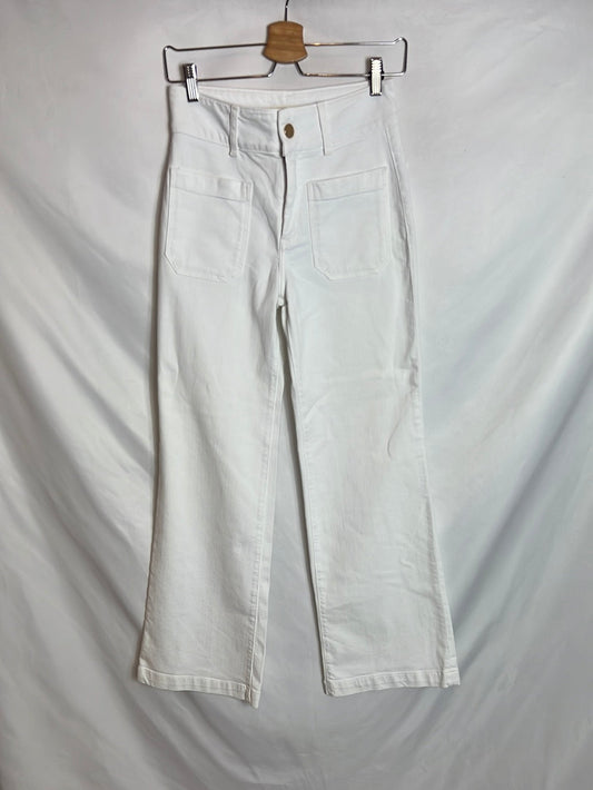 MASSCOB. Pantalón blanco pata ancha bolsillos. T 34