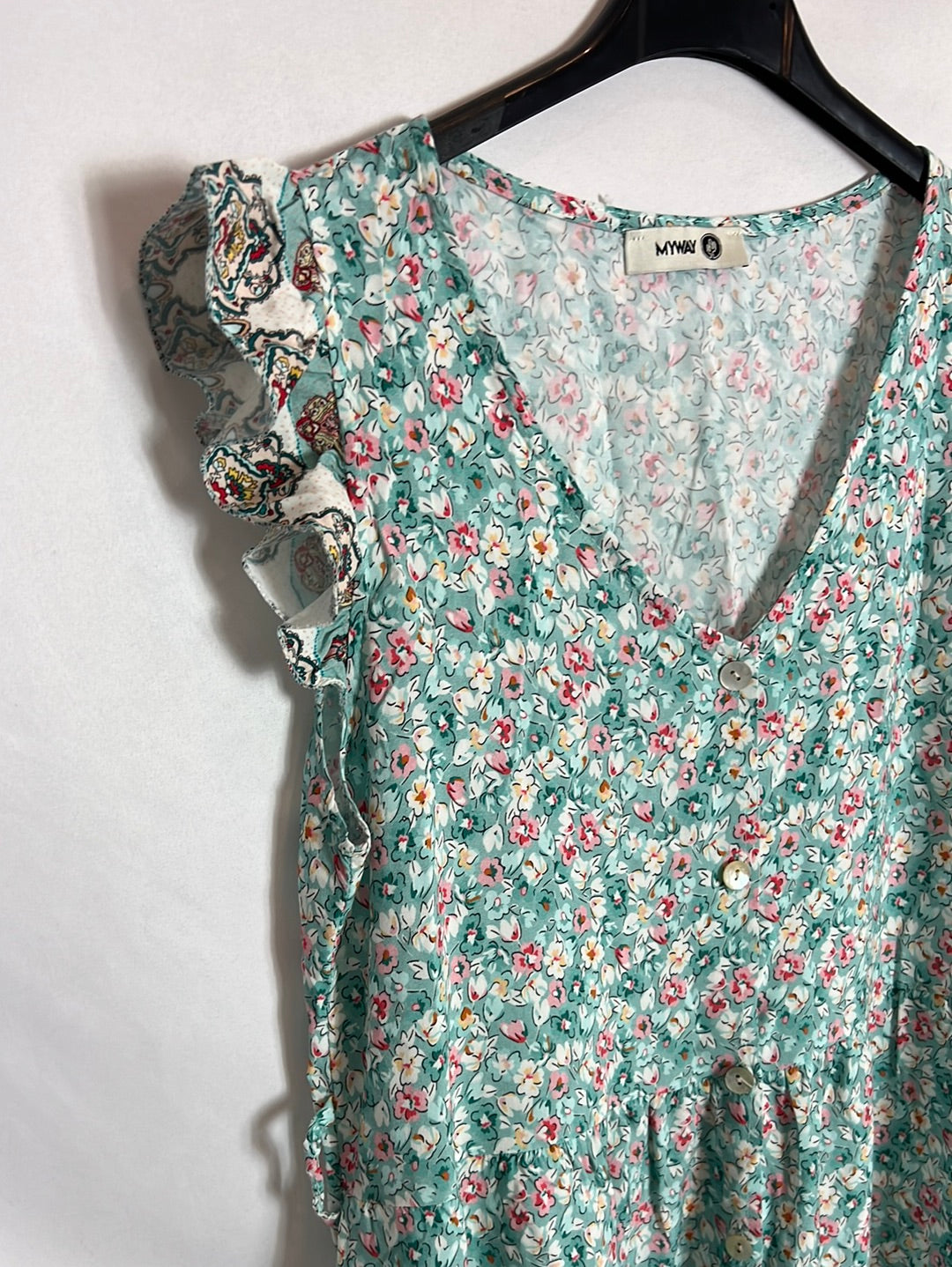 MY WAY. Vestido flores midi camisero. T M