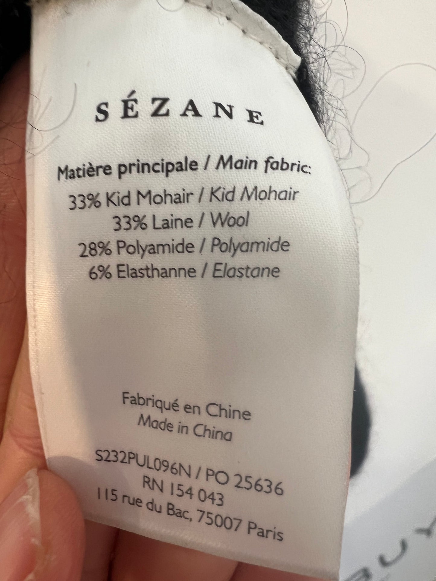 SEZANE. Black boat neck sweater, size XXS