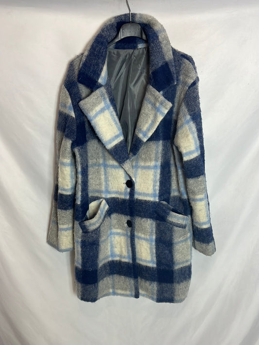 OTRAS. Abrigo lana cuadros azules. T M