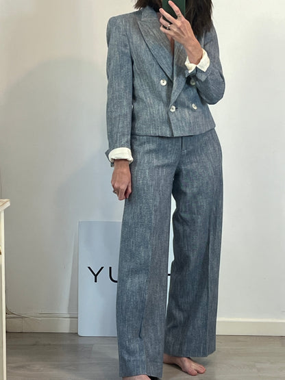 ZARA. Total look azul jaspeado con lana. T S/M