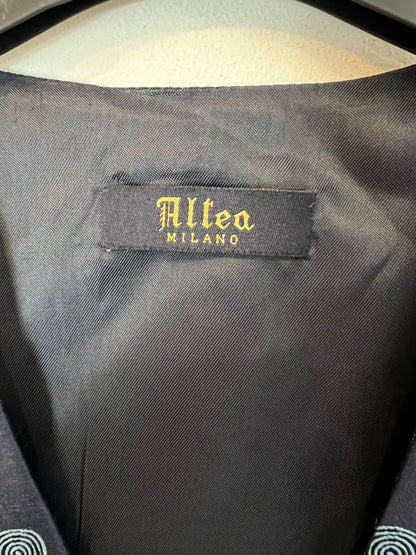 ALTEA MILANO. Chaleco seda  azul dibujos. T M