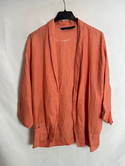 ZARA. Salmon-colored kimono-effect linen jacket. TM