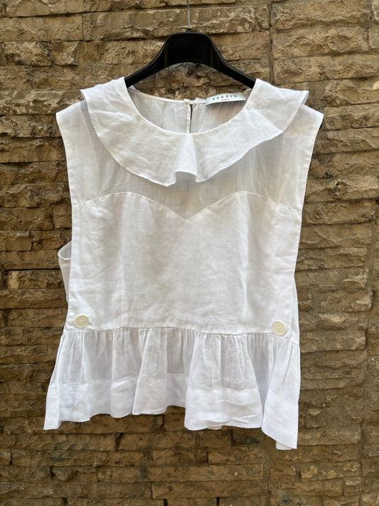 SANDRO. Top blanco volante