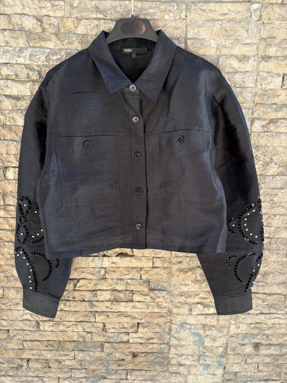 MAJE. Camisa corta lino calada T.1(S)