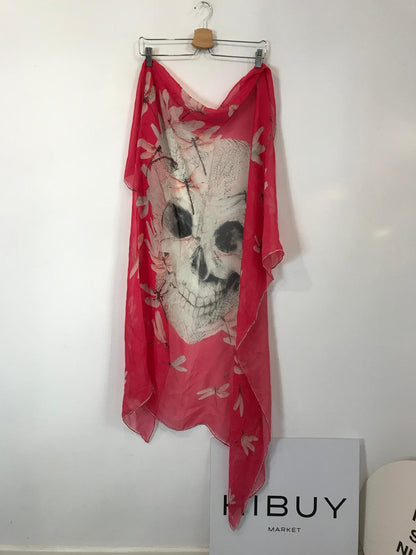 ALEXANDER McQUEEN. Pañuelo de seda rosa calavera