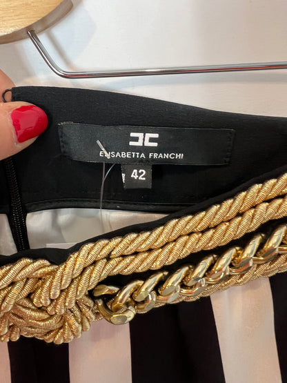 ELISABETTA FRANCHI. Striped palazzo silk pants T.42