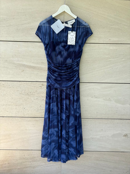 JUAN AVELLANEDA x SEEIOU. Vestido largo tul elástico azules