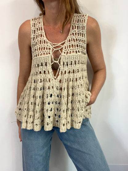 FREE PEOPLE. Top beige punto amplio. T M
