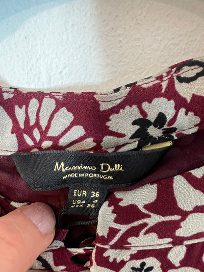 MASSIMO DUTTI. Burgundy floral dress, size 36