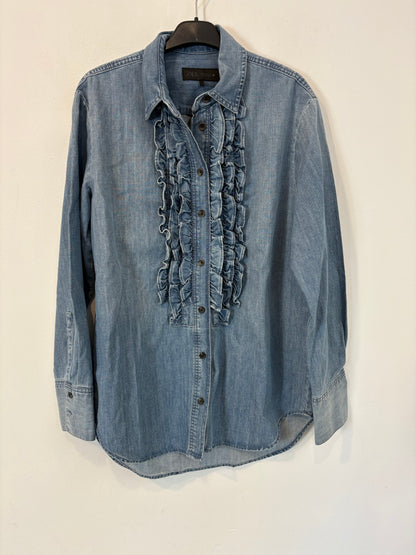 ZARA. Camisa denim volantes  mini