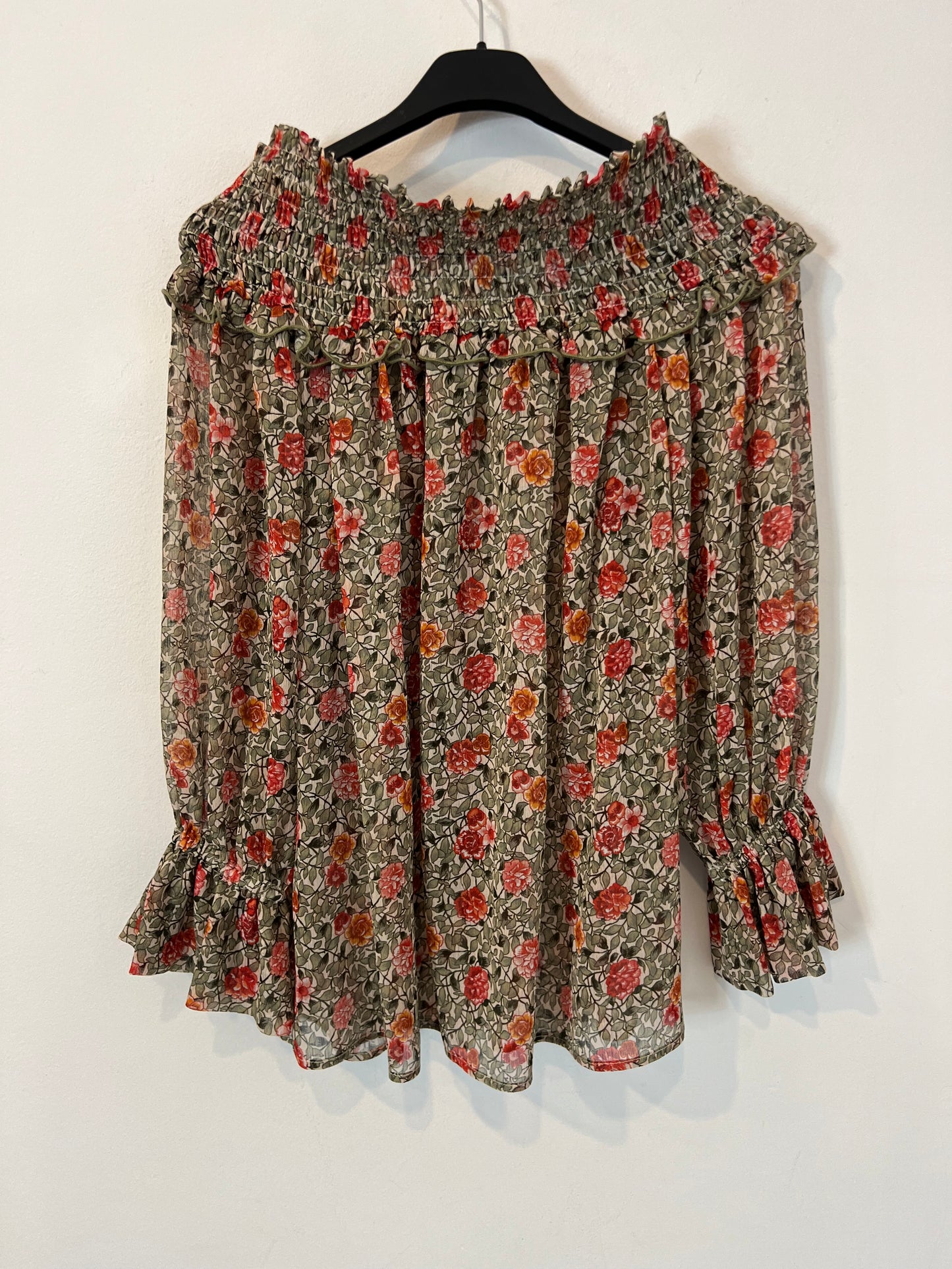 VP COLLECTION. Blusa flores escote nido de abeja. T XS (S)