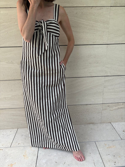 MASSIMO DUTTI. Vestido largo rayas marrones T.36