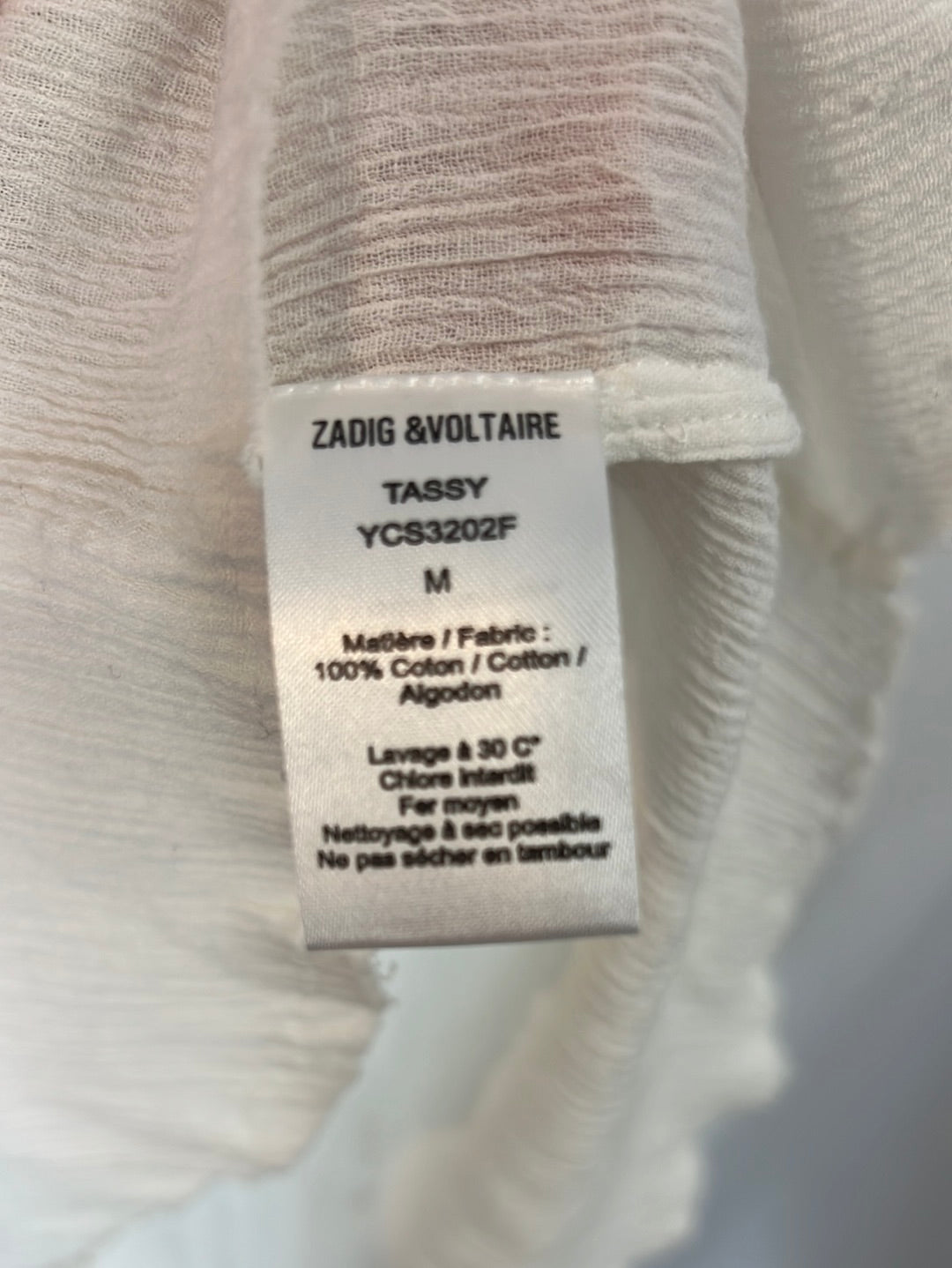 ZADIG&VOLTAIRE. Top algodón blanco textura. T M