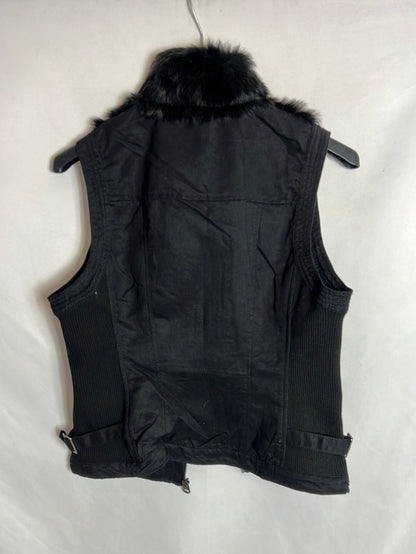 OTRAS. Chaleco punto y pelo de conejo negro. T M
