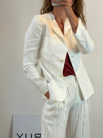 MASSIMO DUTTI. Chaqueta blanca lino bolsillos
