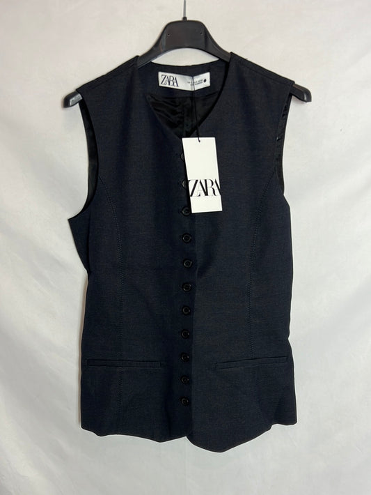 ZARA. Chaleco azul abotonado. T S