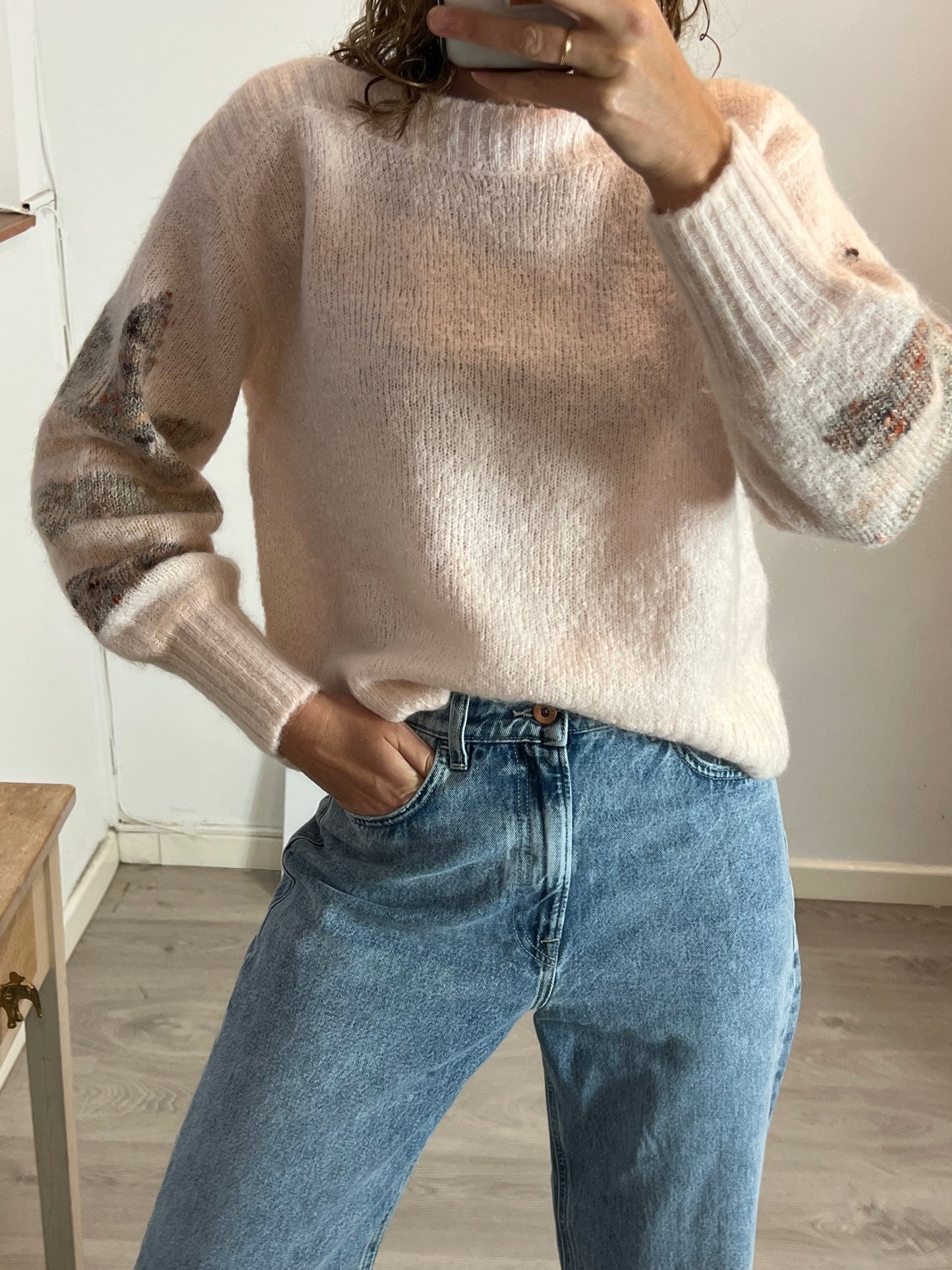 PETITS  HAUTS Jersey rosa claro cuello barco. T 0(S)