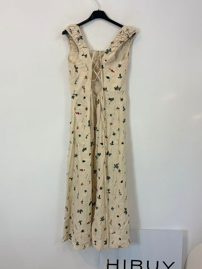 ZARA. Vestido largo  lino bordados