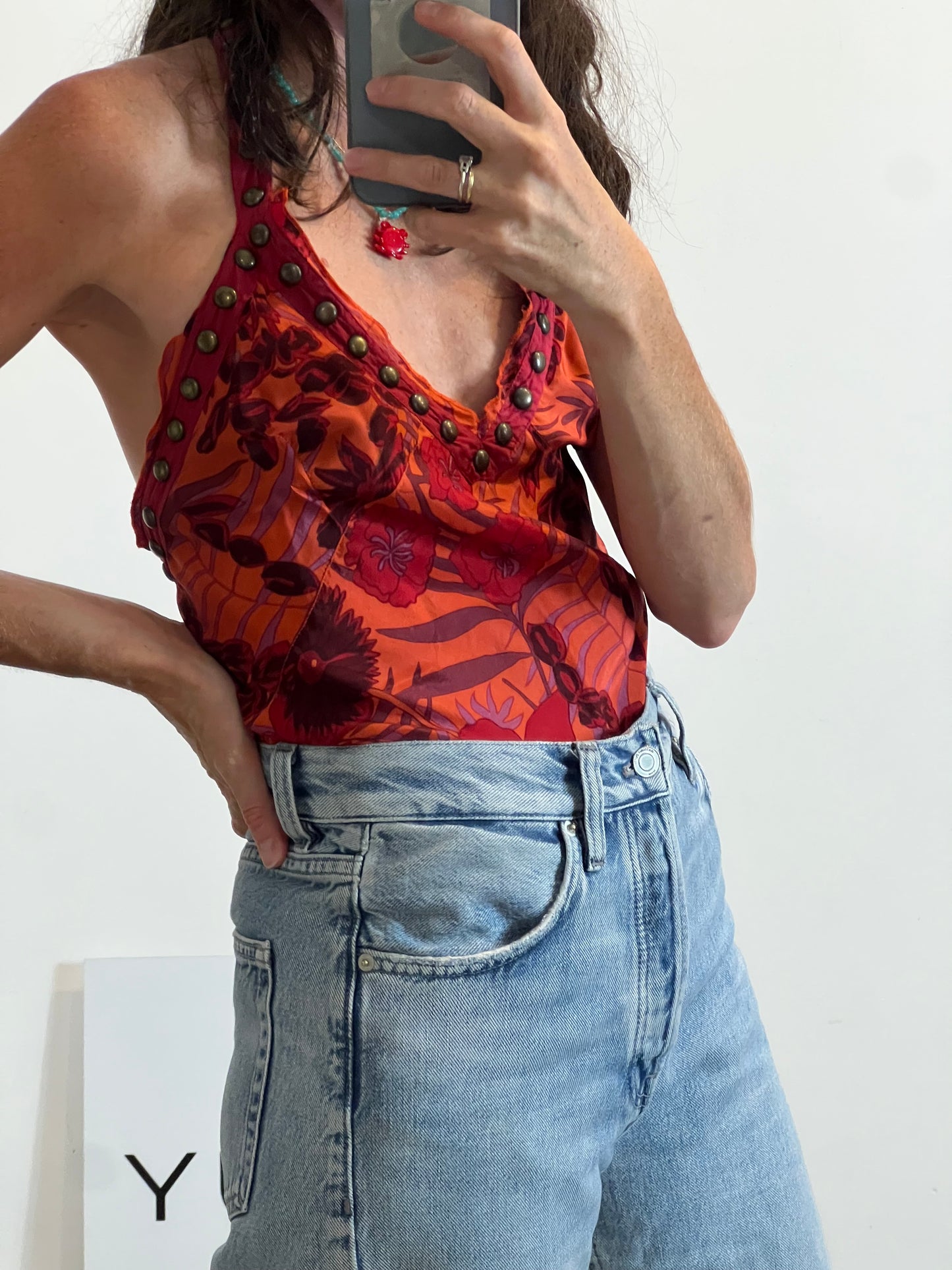 ARMANI JEANS. Top seda vintage estampado floral