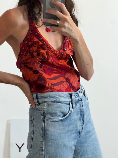 ARMANI JEANS. Top seda vintage estampado floral