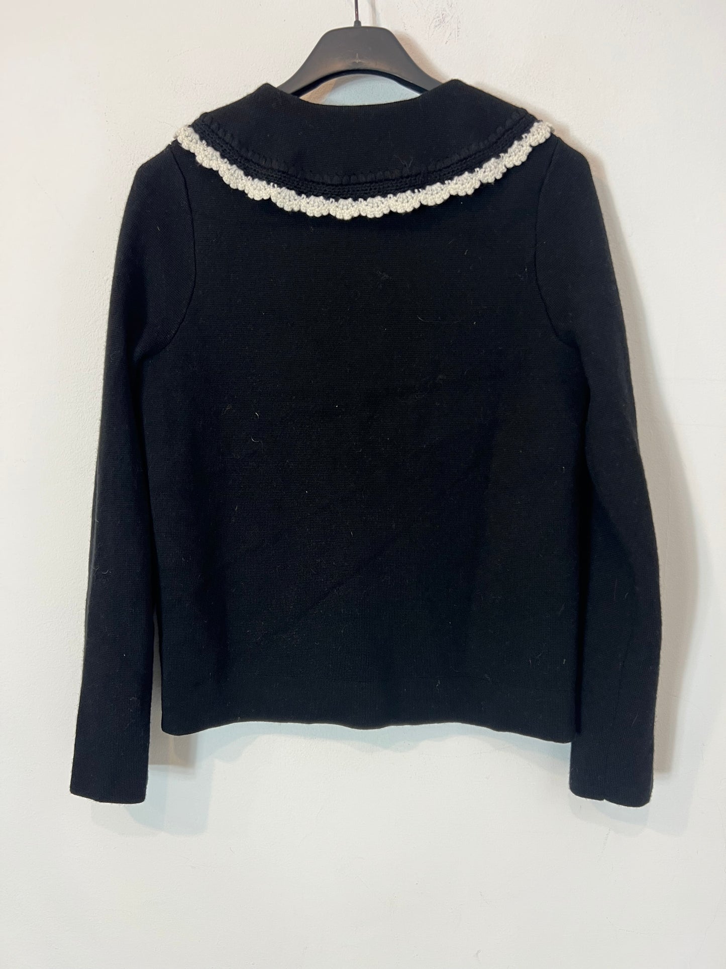 SEZANE. Black wool cardigan with a T.xs collar