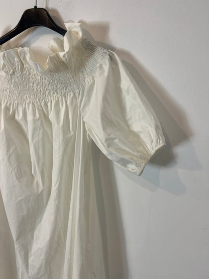 IRIS. Vestido largo blanco detalle nido de abeja. T M