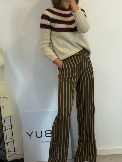 MOMONI. Pantalón verde rayas mezcla