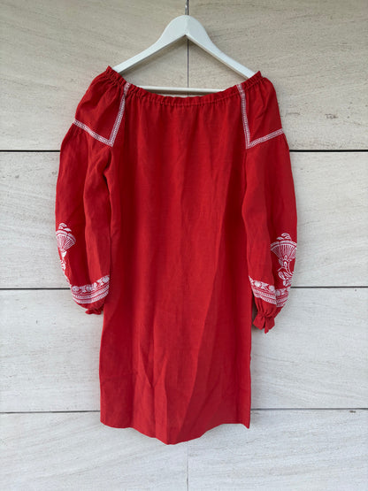 MAJE. Vestido corto rojo bordados. T 1 (S)