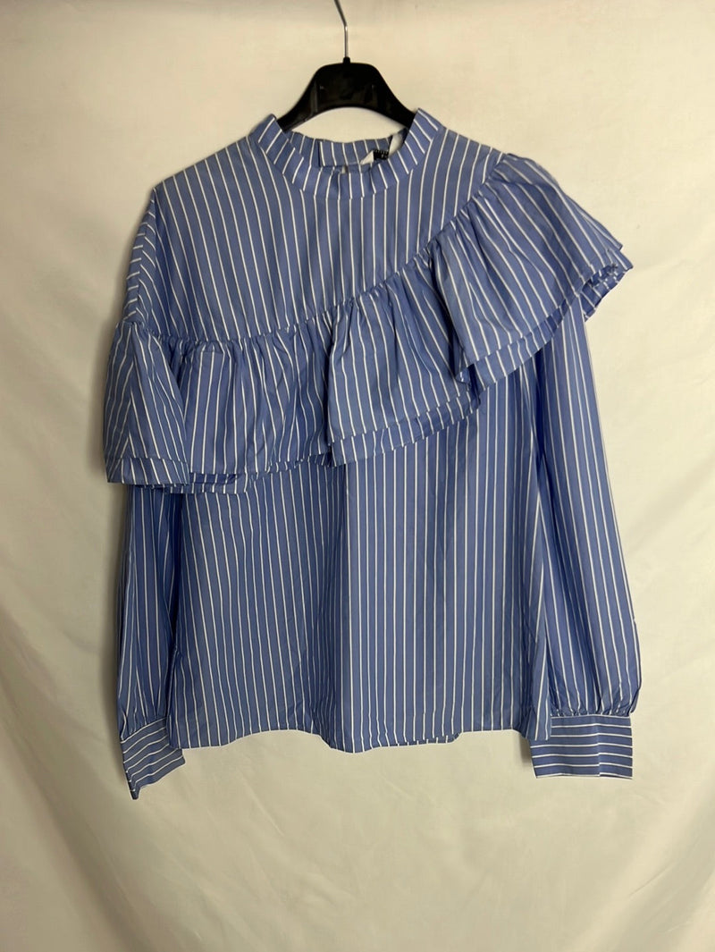 &OTHER STORIES. Blusa azul rayas volante. T 38
