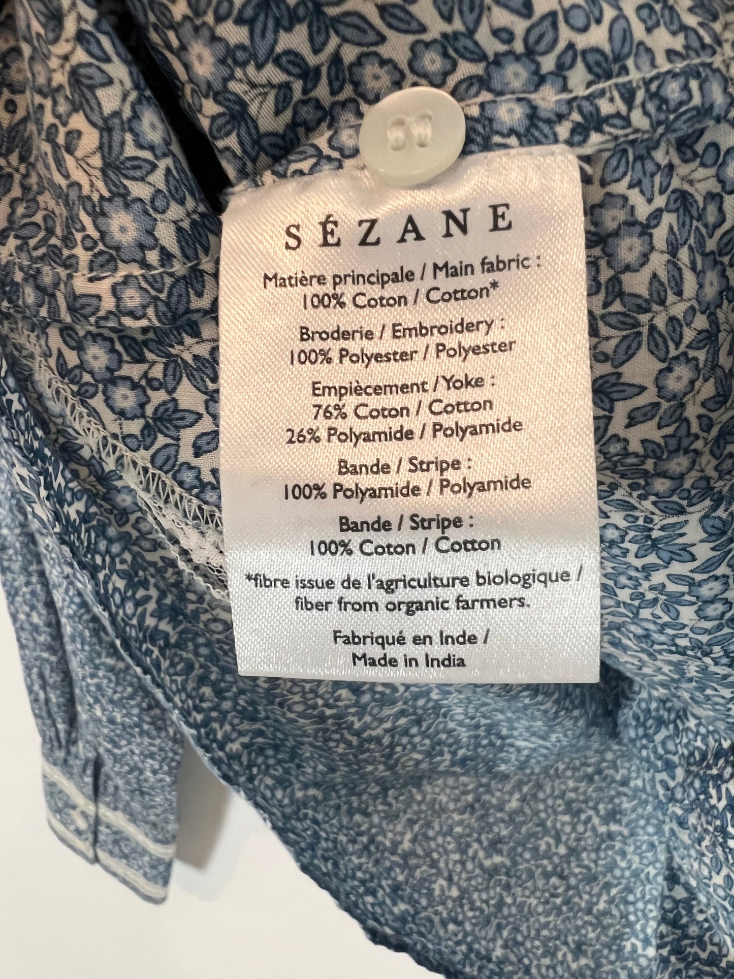 SEZANE. Blue printed blouse, size 40