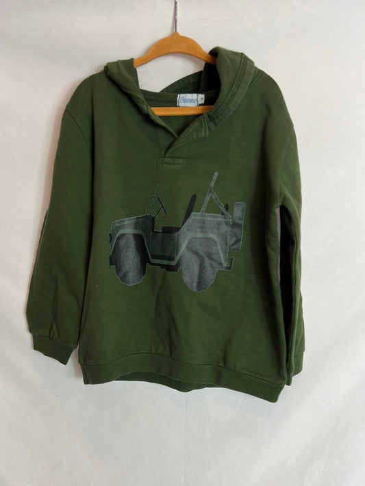 ANCAR. Green sweatshirt with car drawing