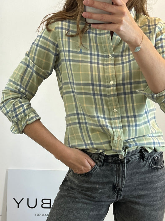 RALPH LAUREN. Camisa cuadros tonos verdes. T M