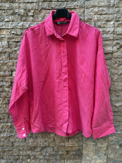 ZARA. Camisa rosa rayas. T S