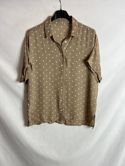 OTHERS. Dark beige polka dot blouse. TM