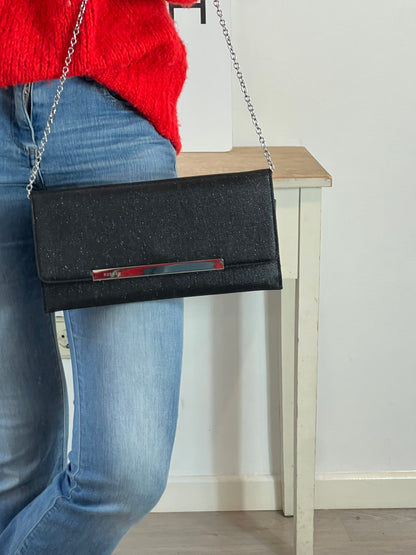 NEMBUR. Bolso de mano negro purpurina