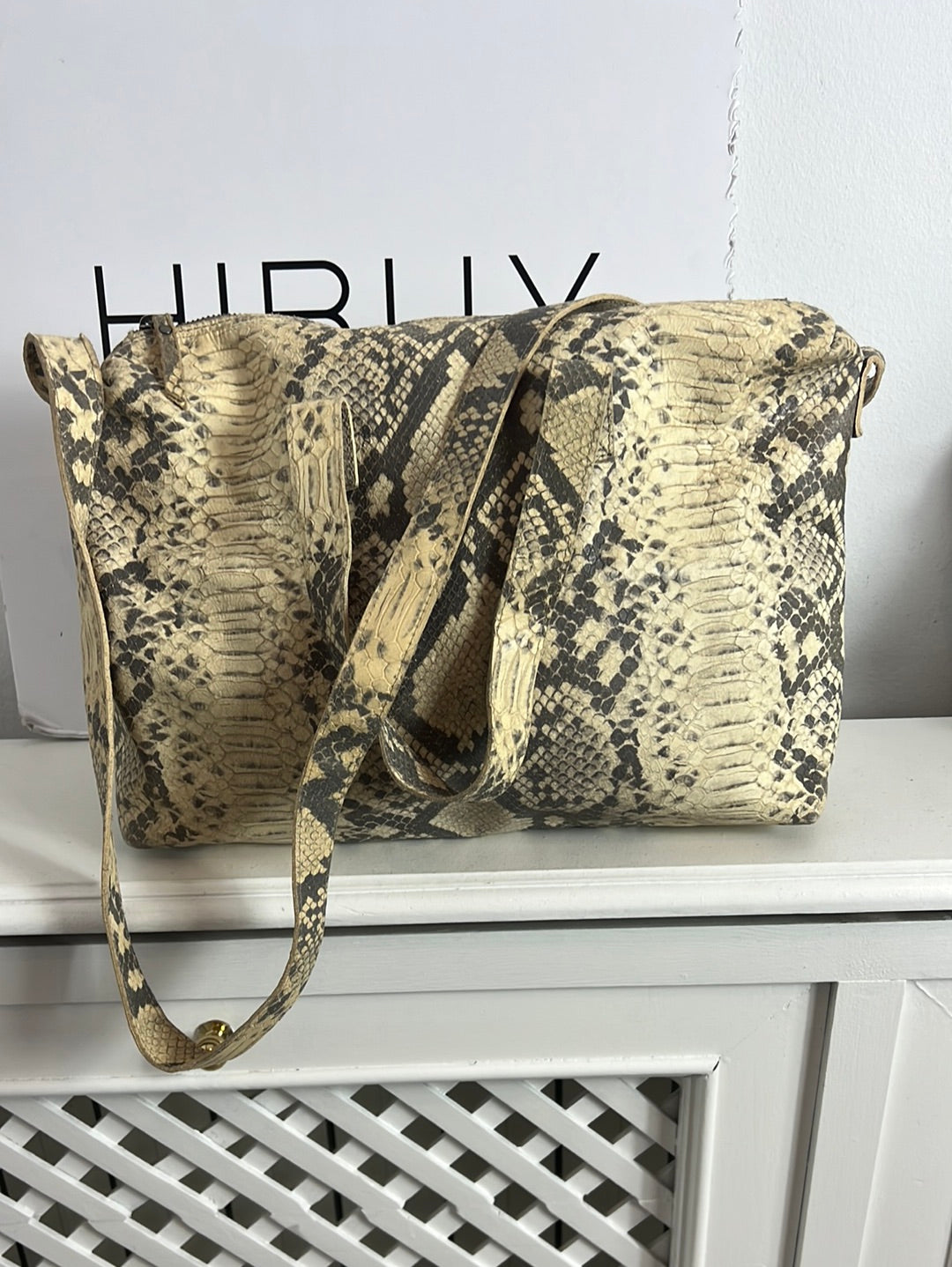 HACKEI. Medium crocodile-effect leather bag