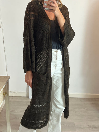 MANGO. Chaqueta punto verde larga. T. M