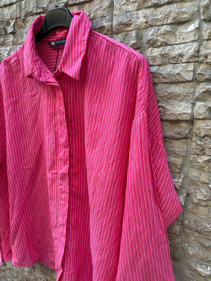 ZARA. Camisa rosa rayas. T S