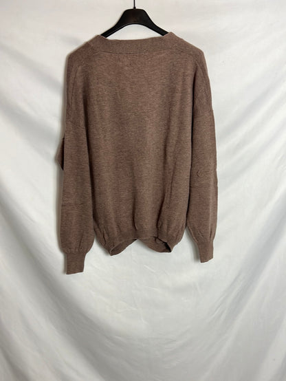 MASSIMO DUTTI. Cárdigan marrón lana y cashmere. T S
